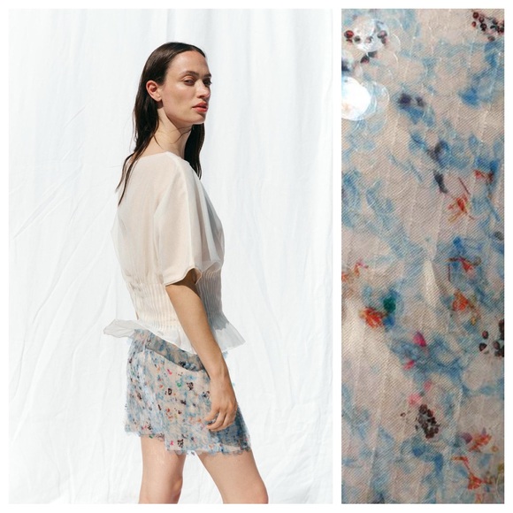 NWT. Zara Raw Blue Sequin Short Skirt. Size S. - Picture 4 of 12